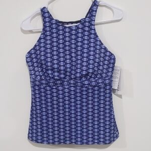 New Athleta Tangier High Neck Blue Tile Tankini Swim Top 36B/C